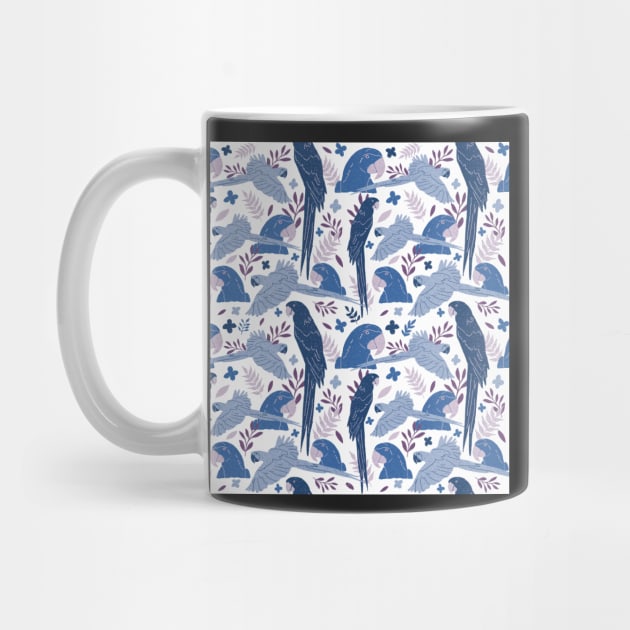 Ara Parrot Tropical Leaves Pattern Blue and Pink by OneLook